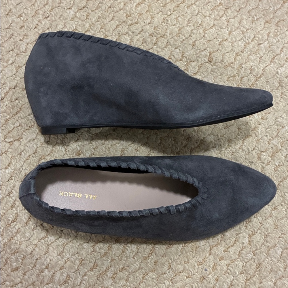 All Black Hidden Wedge Suede Slip-On Shoes 38.5